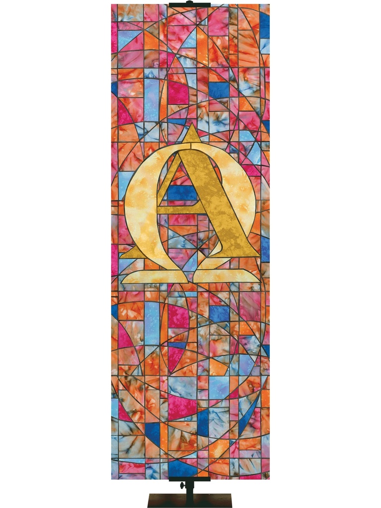 Stained Glass Symbols of Faith Alpha Omega